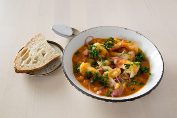 Pumkin Curry topped with  Cauliflower & Kale