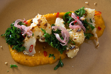Roasted Cauliflower in a Pumpkin Curry with Kale