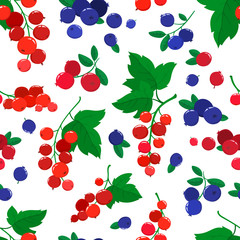 Vector seamless pattern with cartoon blueberries, cranberries and currants isolated on white.