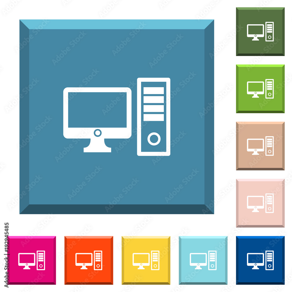Aufkleber desktop computer white icons on edged square buttons