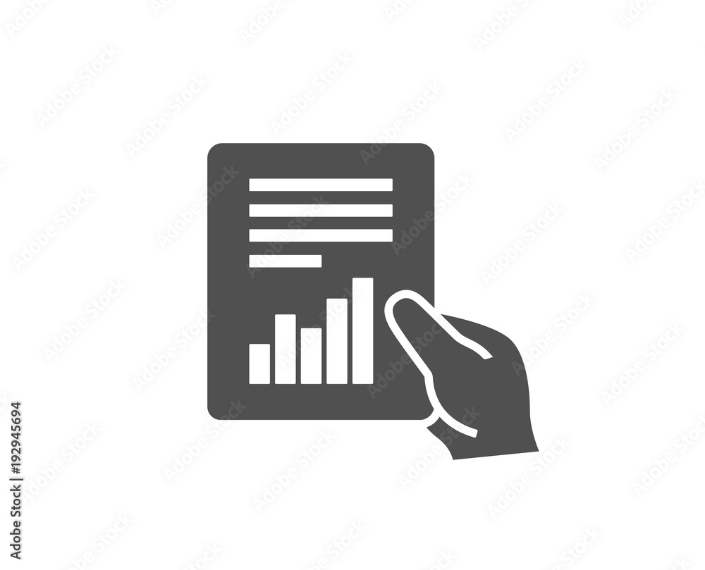 Poster hold report document simple icon. analysis chart or sales growth sign. statistics data symbol. quali