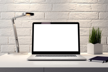 Fototapeta premium Mockup Poster in the interior, 3D illustration of a modern design with white brick wall