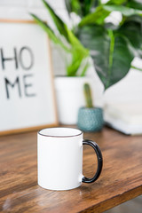 wooden table room decoration cup flower picture