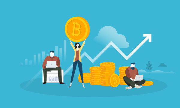 Bitcoin market analysis. Flat design style web banner of blockchain technology, bitcoin, altcoins, cryptocurrency mining, finance, digital money market, cryptocoin wallet, crypto exchange. 