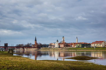 Obraz premium View on the old town in Kaunas city and Nemunas river, Lithuania