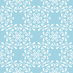 White floral seamless pattern on blue background