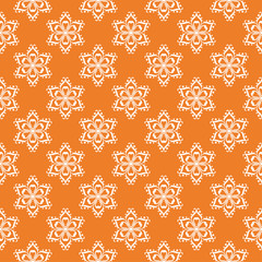 White floral ornament on orange. Seamless pattern