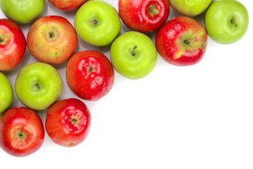 red and green apples isolated on white background with copy space for your text, top view. Flat lay pattern