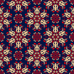 Floral seamless pattern. Colored red and blue background