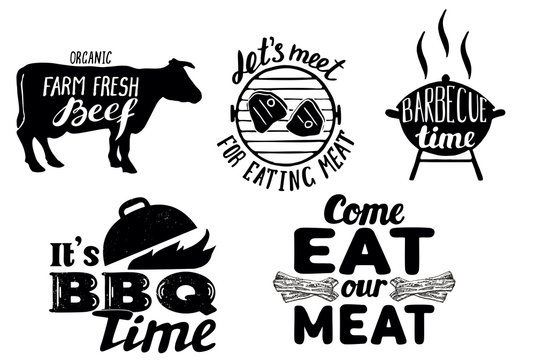 Trendy meat quotes, vintage vector hand drawn illustration
