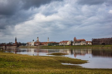 Obraz premium View on the old town in Kaunas city and Nemunas river, Lithuania