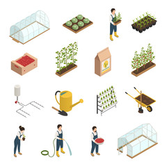 Greenhouse Elements Isometric Icons Set