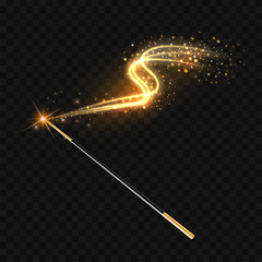 Magic wand with magical gold sparkle trail - obrazy, fototapety, plakaty