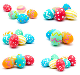 Collection of photos perfect colorful handmade easter eggs isolated