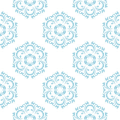 Blue floral seamless pattern on white background