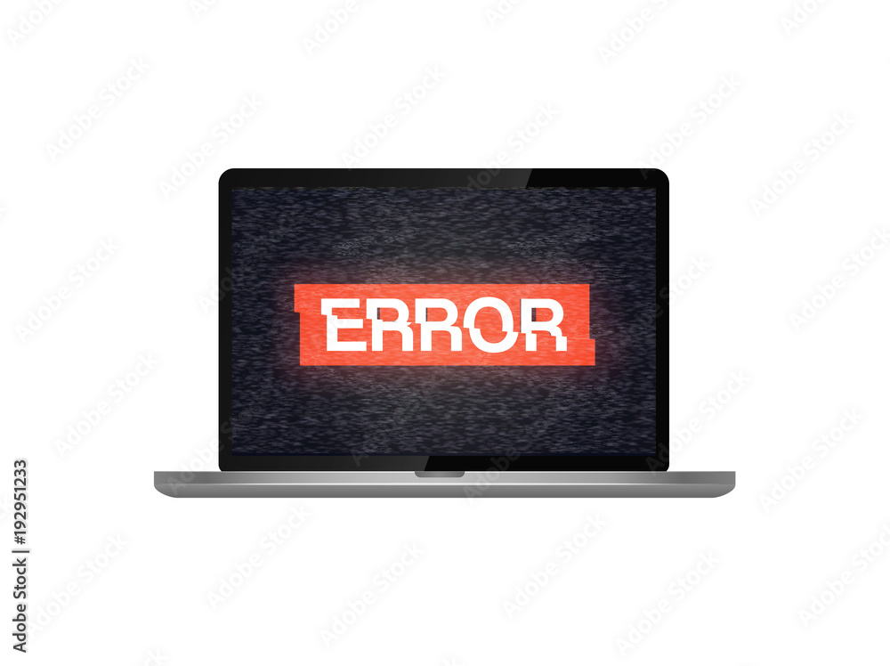 Fototapete isolated laptop with error text on screen and glitch effect . the fault in the operating system vect