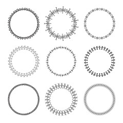 Set of 9 tribal circles. Hand drawn vector wreaths.