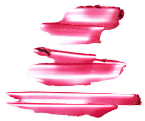 Smudged pink lipstick isolated on white background