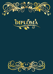 Fototapeta na wymiar Classical diploma frame with golden laces on blue background