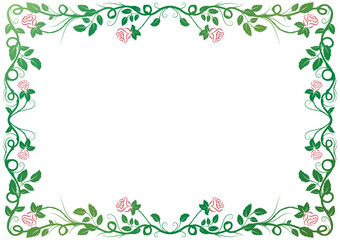 Classical antique decorative frame with pink roses on white background. To be used for holidays, celebrations or happy events