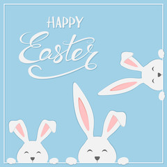 Easter rabbits on blue background