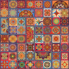 Seamless pattern with decorative mandalas. Vintage mandala elements. Colorful patchwork.