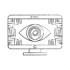 monitor computer eye security data circuit connection vector illustration