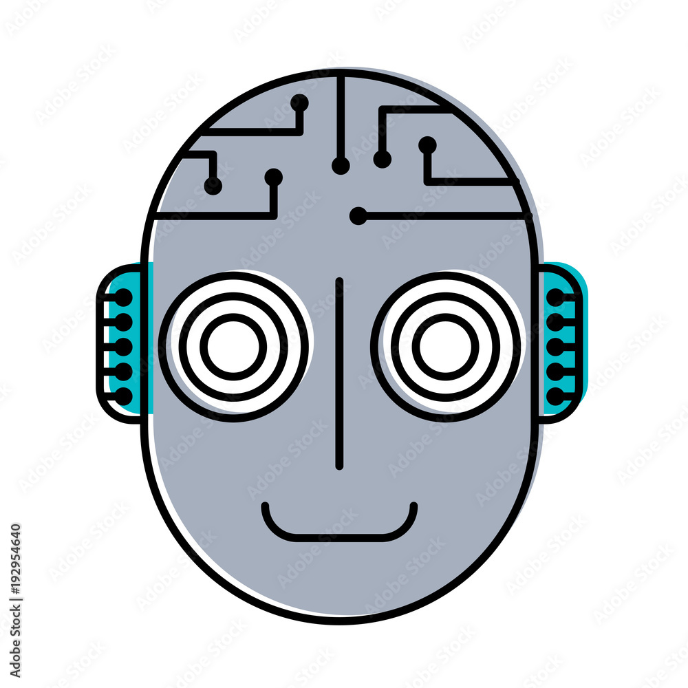 Sticker robot artificial intelligence head cyber futuristic vector illustration