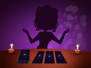 illustration of fortune teller with tarots