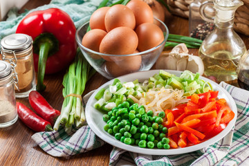 Ingredients ready for preparing egg fu yung