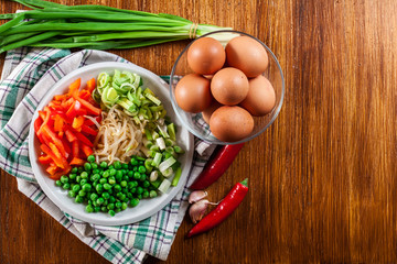 Ingredients ready for preparing egg fu yung