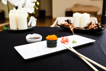 Flying fish roe masago served on a plate