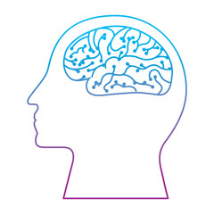 human profile brain artificial intelligence circuit vector illustration degrade color line design