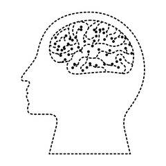 human profile brain artificial intelligence circuit vector illustration dotted line design