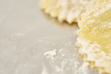 close up of homemade tortellini, ravioli