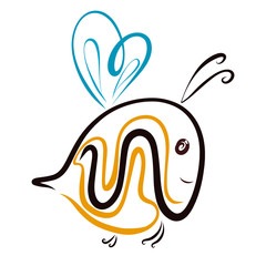 Funny creative flying bee, wings in the shape of heart