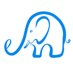 Abstract blue small elephant, one line