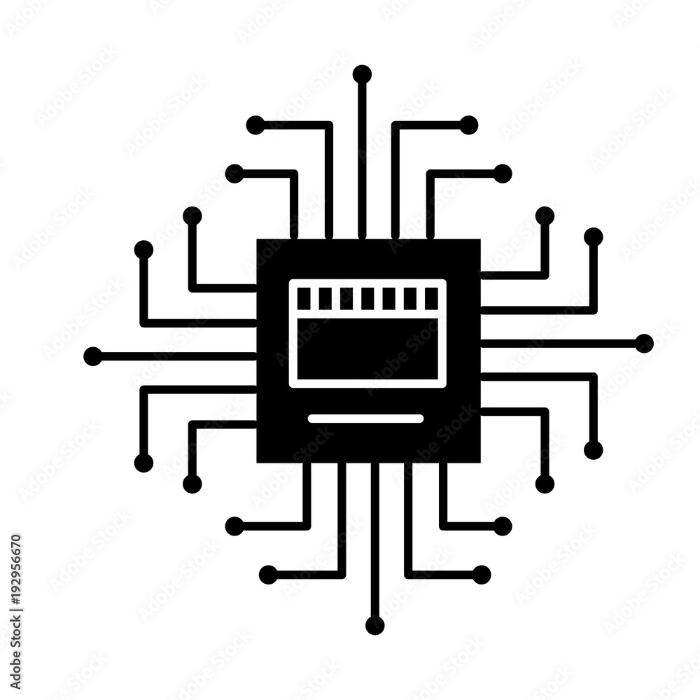 Poster circuit board connection hardware processor vector illustration black and white design