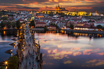 Prague Castle after sunset. Europe, Czech republic.