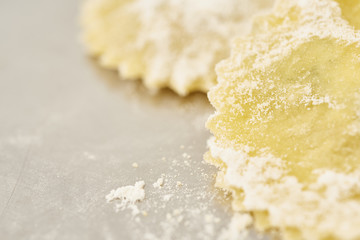 close up of homemade tortellini, ravioli