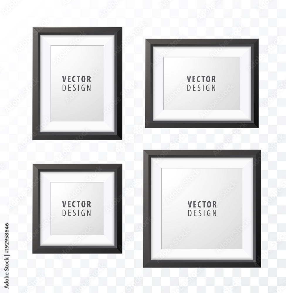 Poster set of realistic minimal isolated wood frames on transparent background for presentations. vector el