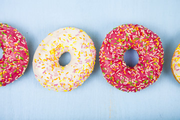 Multicolored donuts close-up