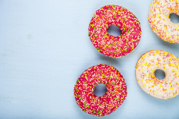 Multicolored donuts close-up