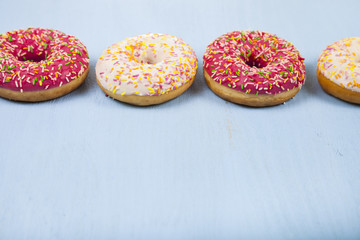 Multicolored donuts close-up