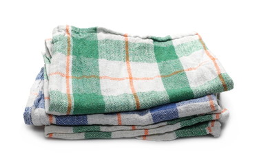 Clean checkered colorful folded cloths isolated on white background
