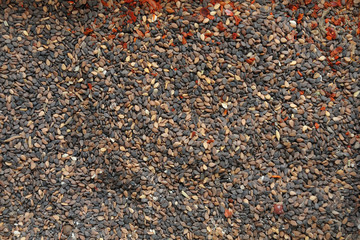 Beautiful and fresh seasoning fried sesame seeds, close-up from the seller in the market