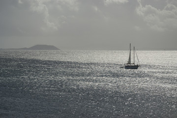 Yacht on the sea at Playa Blanca, Lanzarote, Canary Islands, Spain