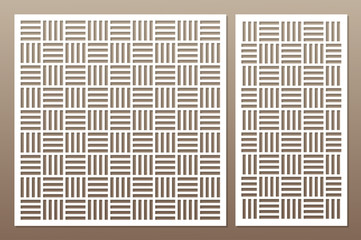 Template for cutting. Geometric line, square pattern. Laser cut. Set ratio 1:1, 1:2. Vector illustration.