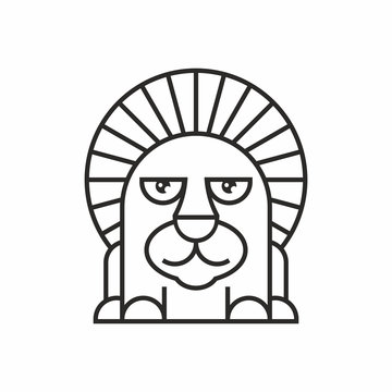 cute lion icon, thin line style, flat design