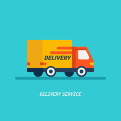 Delivery service. Delivery by car or track. Parcels Express delivery service by car. Flat style design track icon.